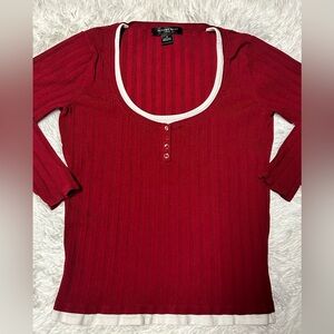 ugust Silk Ribbed Knit Henley Top